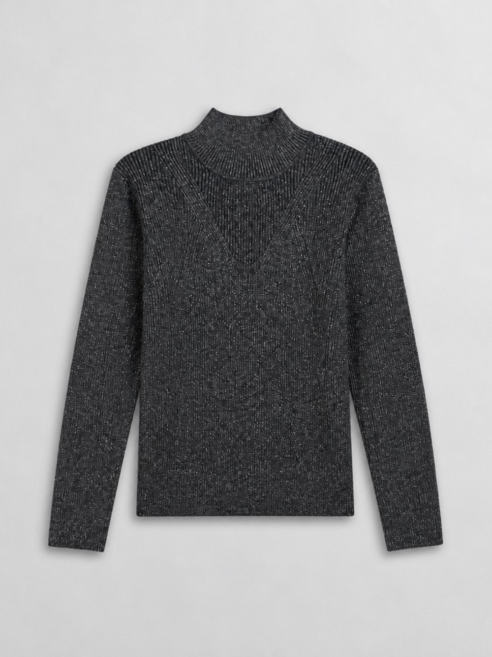 Charcoal Mock Neck Ribbed Sweater Woman’s